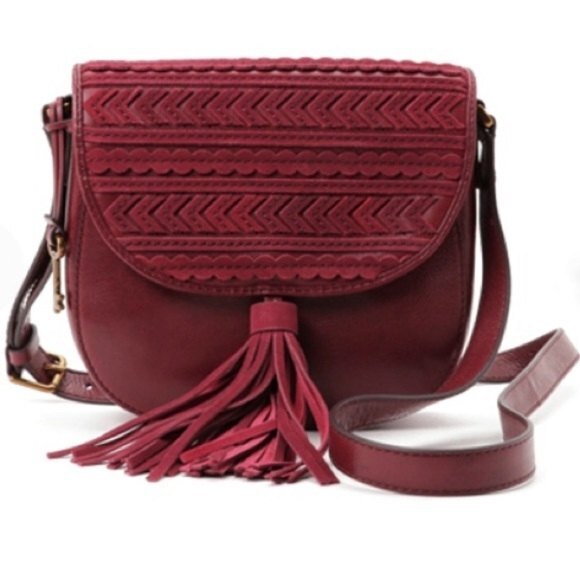 Fossil Emi Saddle Crossbody Leather Bag in Maroon - Picture 1 of 16